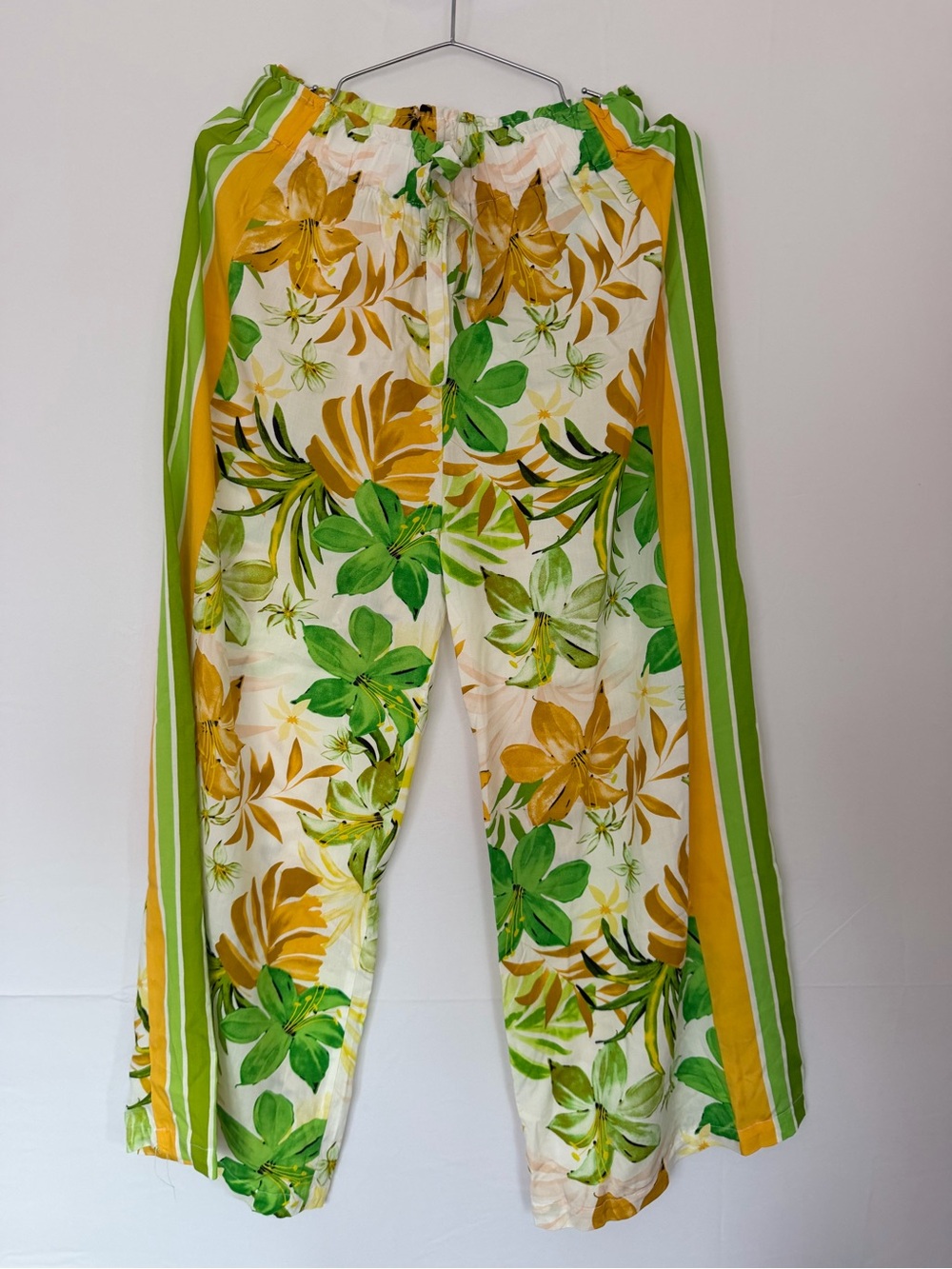 Floral Green & Yellow Wide-Leg Pants